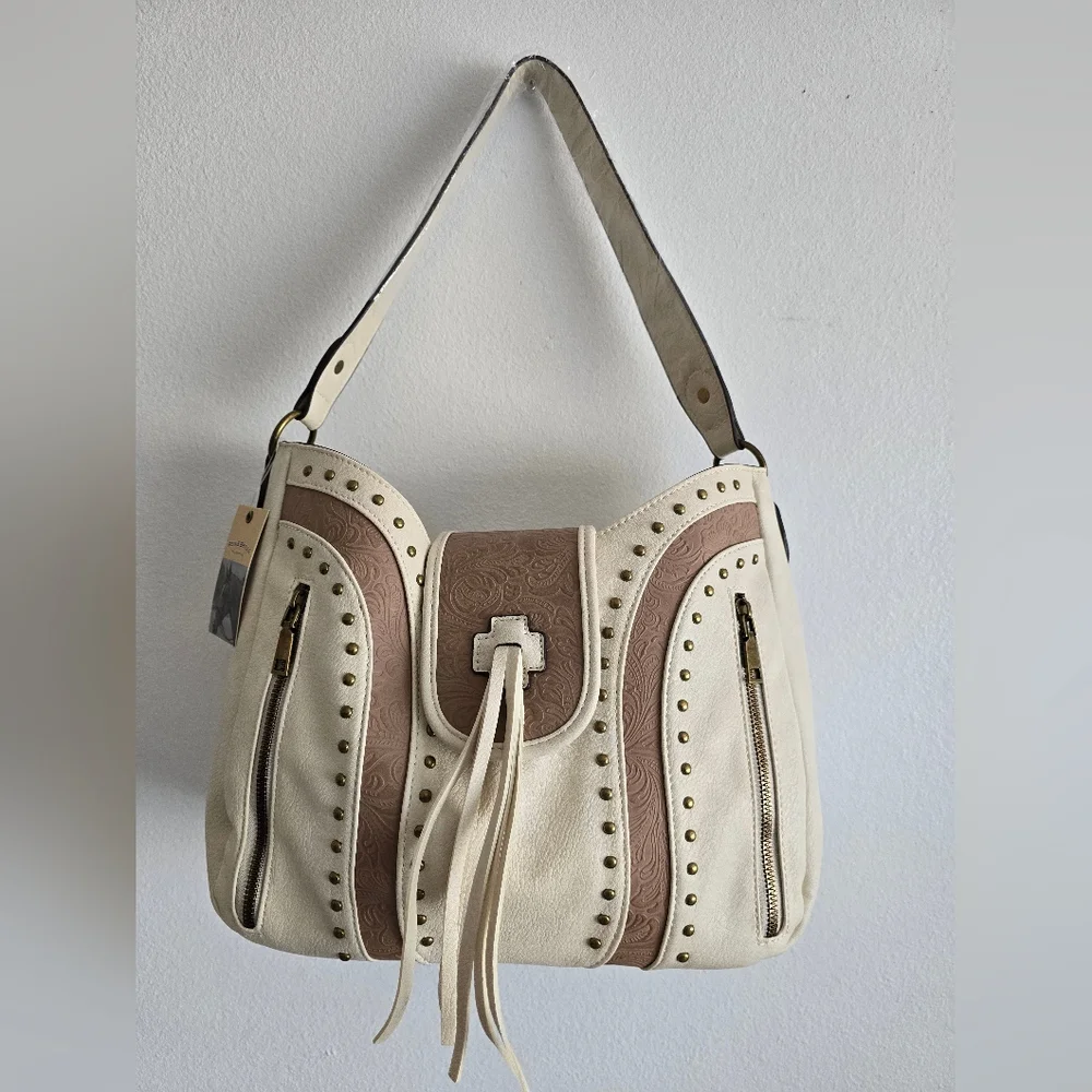 Western‎ Style Embossed Ivory/Tan Shoulder Bag